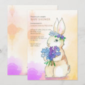 Bunny met het blote Baby shower Bouquet Kaart (Voorkant / Achterkant)