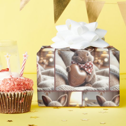 Bunny met I Love You Chocolate Heart Cadeaupapier (Verjaardagsfeest)