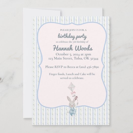 Bunny met Kite Lijst Party Uitnodigingen (Voorkant)