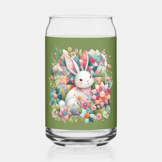 Bunny met Quilt en Bloemen Blikvorm Glas (Achterkant)
