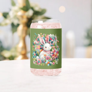 Bunny met Quilt en Bloemen Blikvorm Glas