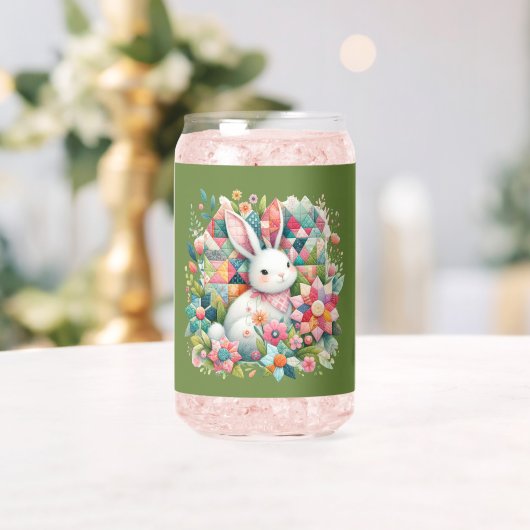 Bunny met Quilt en Bloemen Blikvorm Glas (Insitu (Huwelijk))