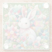 Bunny met Quilt en Bloemen Glazen Onderzetter (Achterkant)