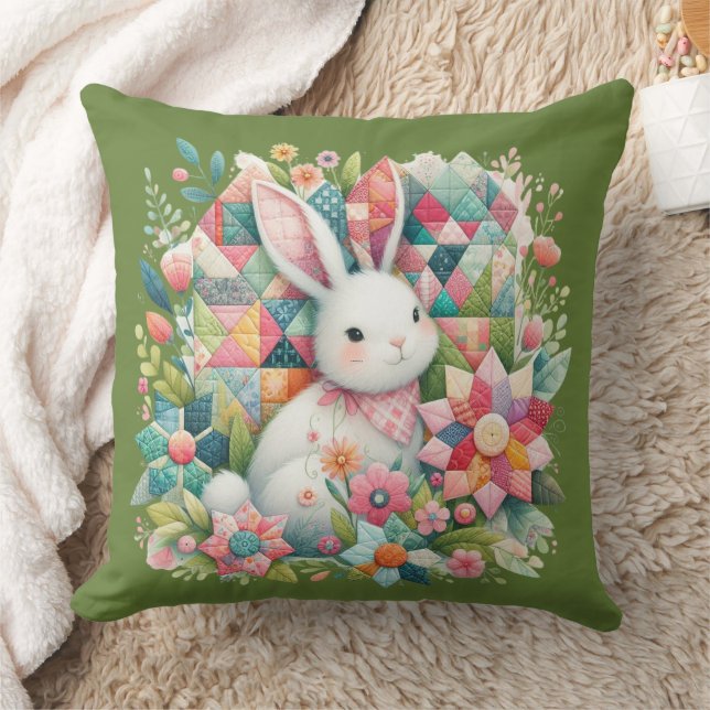 Bunny met Quilt en Bloemen Kussen (Deken)