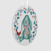 Bunny met Red Bird Wreath Kerstmis Ornament (voorkant)