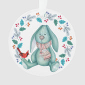 Bunny met Red Bird Wreath Kerstmis Ornament (voorkant)