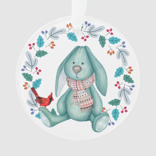 Bunny met Red Bird Wreath Kerstmis Ornament (voorkant)