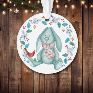 Bunny met Red Bird Wreath Kerstmis Ornament