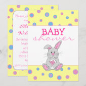 Bunny met roze Baby shower uitnodiging (Voorkant / Achterkant)