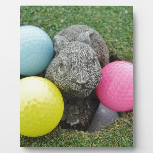 Bunny met roze blauw geel ei fotoplaat (Voorkant)