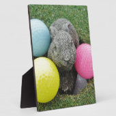 Bunny met roze blauw geel ei fotoplaat (Zijkant)