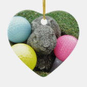 Bunny met roze blauw geel ei keramisch ornament (Voorkant)