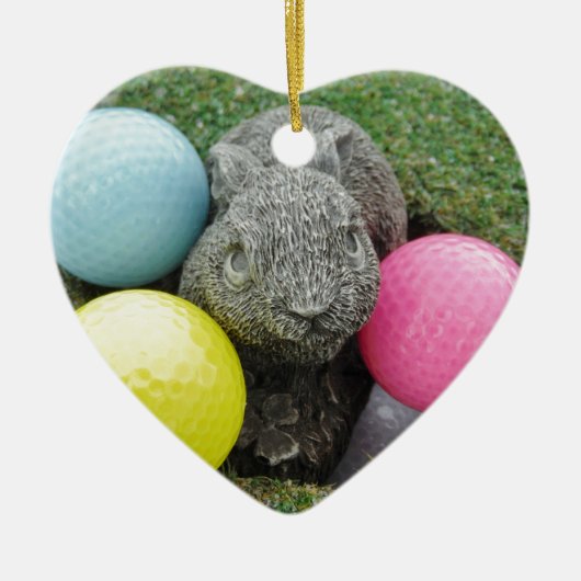 Bunny met roze blauw geel ei keramisch ornament (Voorkant)