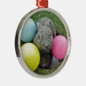 Bunny met roze blauw geel ei metalen ornament (Rechts)