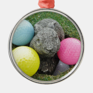 Bunny met roze blauw geel ei metalen ornament