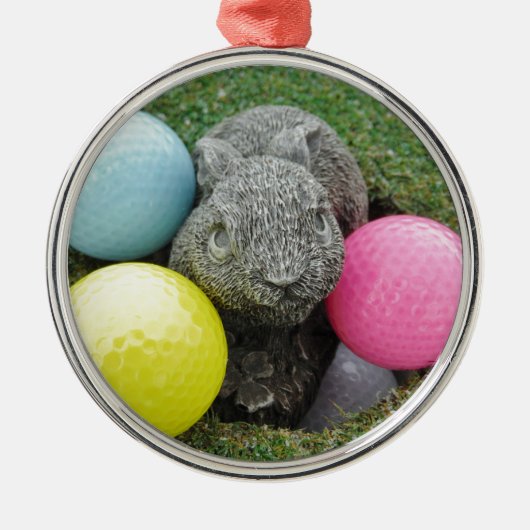 Bunny met roze blauw geel ei metalen ornament (Voorkant)