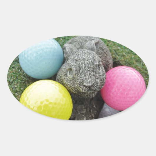 Bunny met roze blauw geel ei ovale sticker (Voorkant)