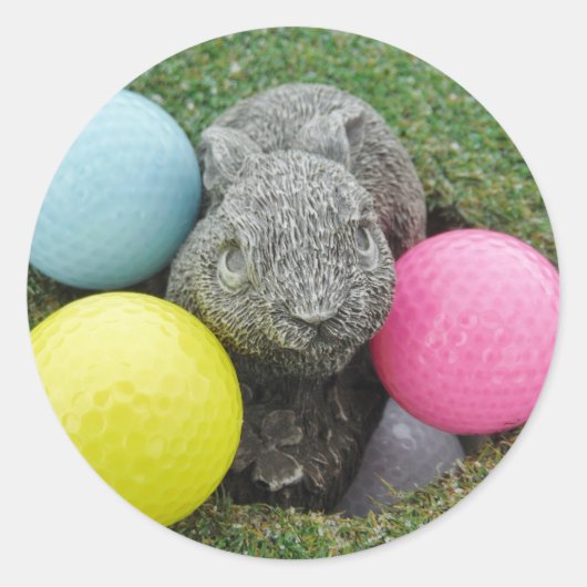 Bunny met roze blauw geel ei ronde sticker (Voorkant)