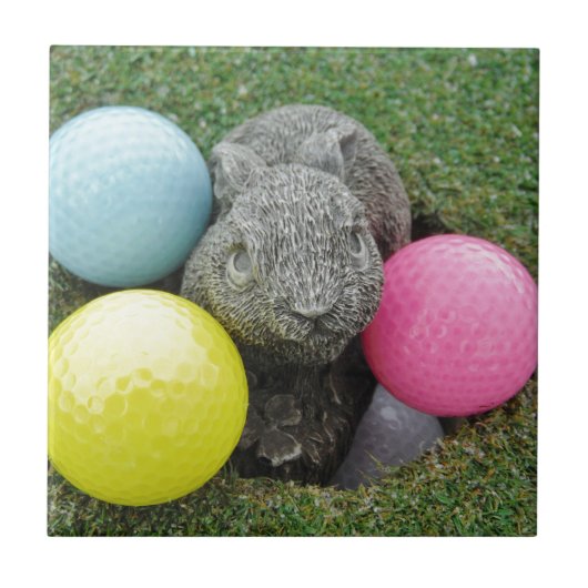 Bunny met roze blauw geel ei tegeltje (Voorkant)