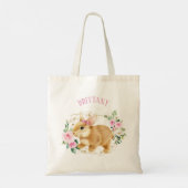 Bunny met roze en goudbloemen, aangepast paasen tote bag (Achterkant)