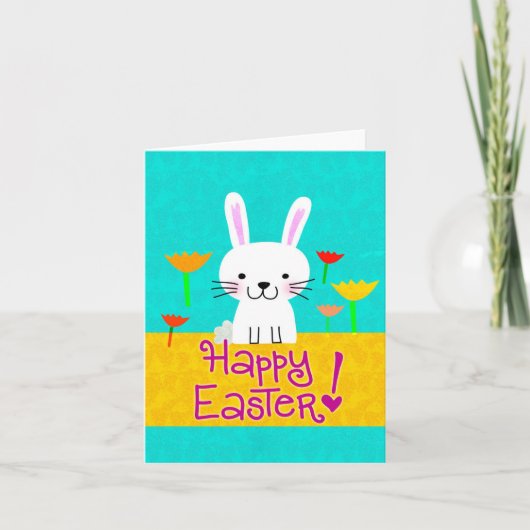 Bunny met Tulips "Happy Easter"-notecard Feestdagen Kaart (Voorkant)