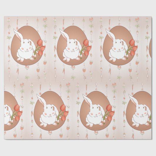 Bunny met Tulpen Spring Holiday Rabbit Cadeaupapier (Vlak)