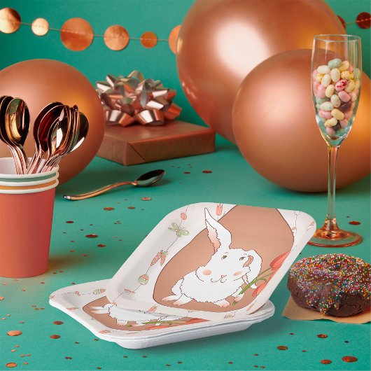 Bunny met Tulpen Spring Holiday Rabbit Papieren Bordje