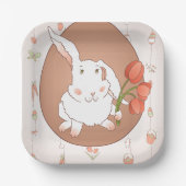 Bunny met Tulpen Spring Holiday Rabbit Papieren Bordje (Voorkant)