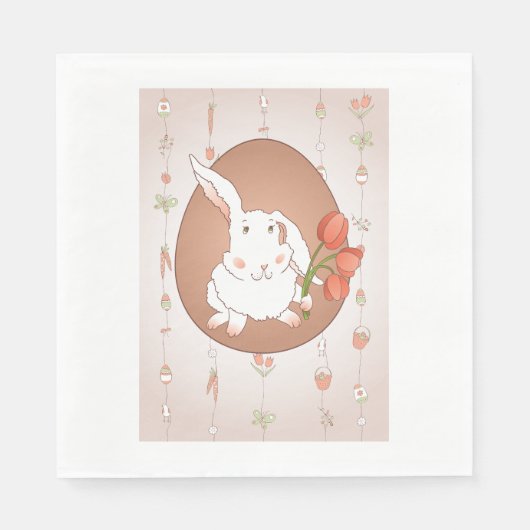 Bunny met Tulpen Spring Holiday Rabbit Servet (Voorkant)