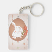 Bunny met Tulpen Spring Holiday Rabbit Sleutelhanger (achterkant)