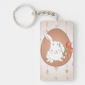 Bunny met Tulpen Spring Holiday Rabbit Sleutelhanger (Voorkant)