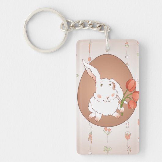 Bunny met Tulpen Spring Holiday Rabbit Sleutelhanger (Voorkant)