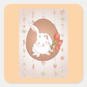 Bunny met Tulpen Spring Holiday Rabbit Vierkante Sticker (Voorkant)