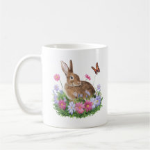 Bunny met vlinder en bloemenveld