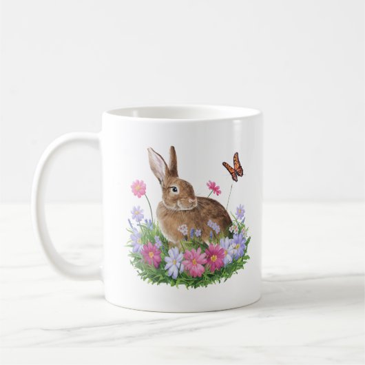 Bunny met vlinder en bloemenveld koffiemok (Links)
