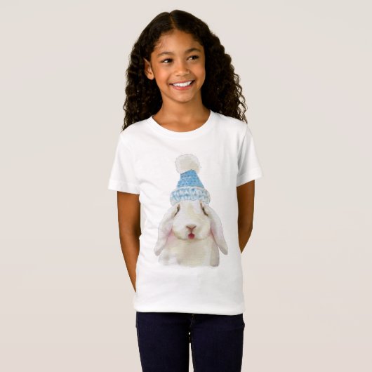 Bunny met winterpet - Kinder T-shirt (Voorkant volledig)