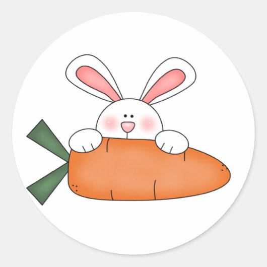 Bunny met wortelt en cadeautjes ronde sticker (Voorkant)