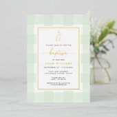 Bunny Mint Gingham Baptism Gold Foil Invitation Folie Uitnodiging (Staand Voorkant)