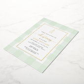 Bunny Mint Gingham Christening Folie Uitnodiging (Gedraaid)