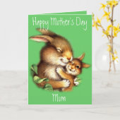 Bunny Mom en Bunny Child Moederdag Kaart (Gele Bloem)