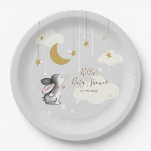 Bunny Moon Star Cloud Baby shower Papieren Bordje (Voorkant)