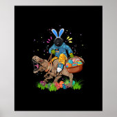 Bunny Newfoundland Dog Riding Dinosaur Easter Poster (Voorkant)
