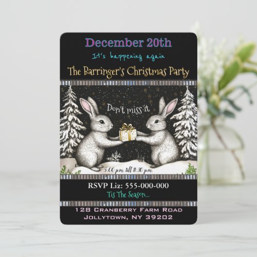 Bunny Night of Fun & Food Kerstfeest Kaart (Staand voorkant)