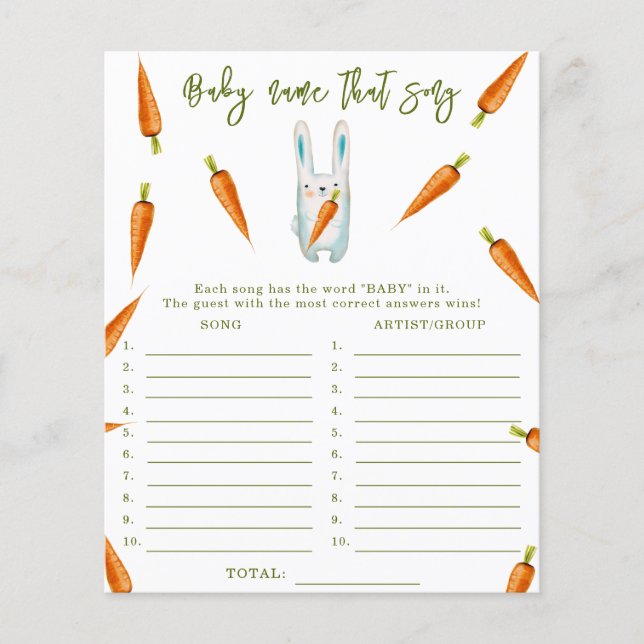 Bunny - Noem dat nummer baby shower spel (Voorkant)