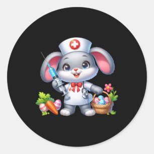 Bunny Nurse Paasdag Stethoscoop Konijn Scrub To Ronde Sticker