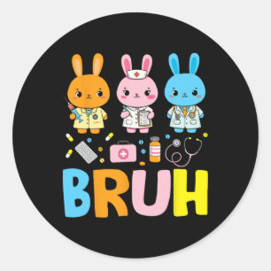Bunny Nurse Paasdag Stethoscoop Konijn Scrub To Ronde Sticker