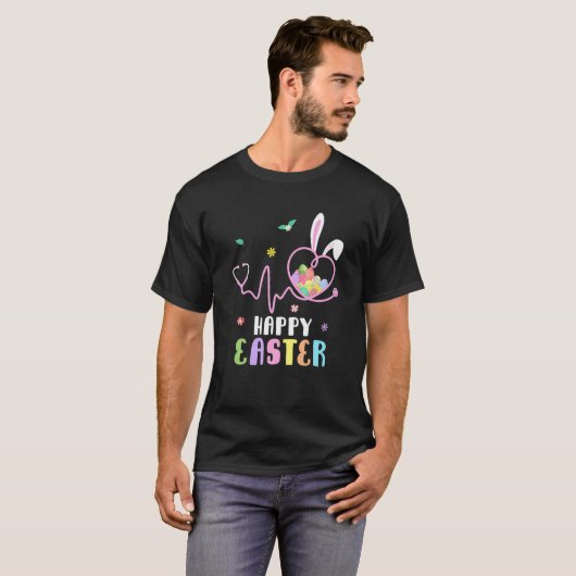 Bunny Nurse Stethoscope Happy Easter Eggs Rabbit N T-shirt (Voorkant volledig)