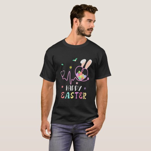 Bunny Nurse Stethoscope Happy Easter Eggs Rabbit N T-shirt (Voorkant volledig)