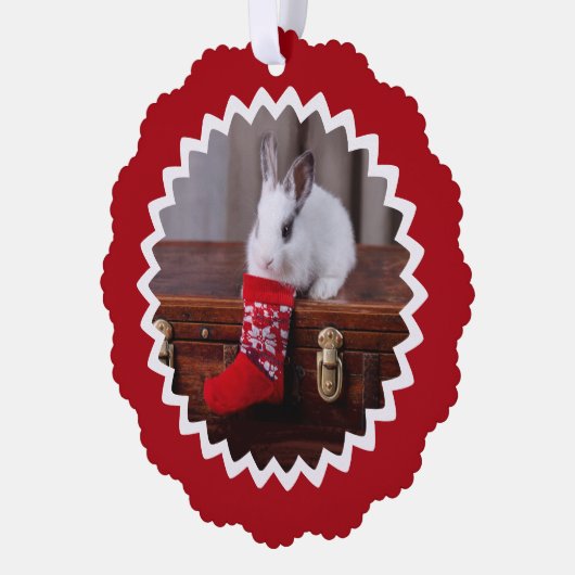 Bunny on Antique Trunk with Red Stocking Ornament Kaart (Links)