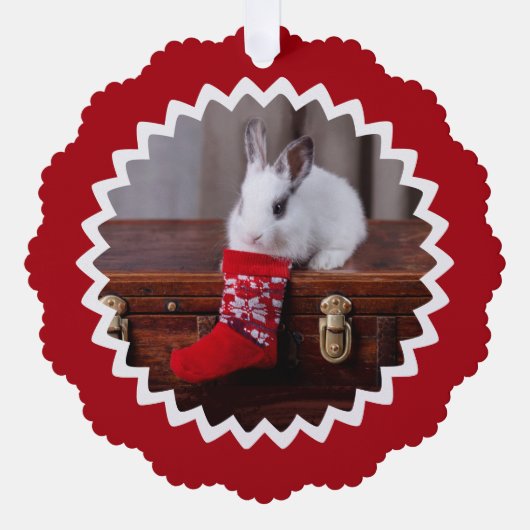 Bunny on Antique Trunk with Red Stocking Ornament Kaart (Voorkant)